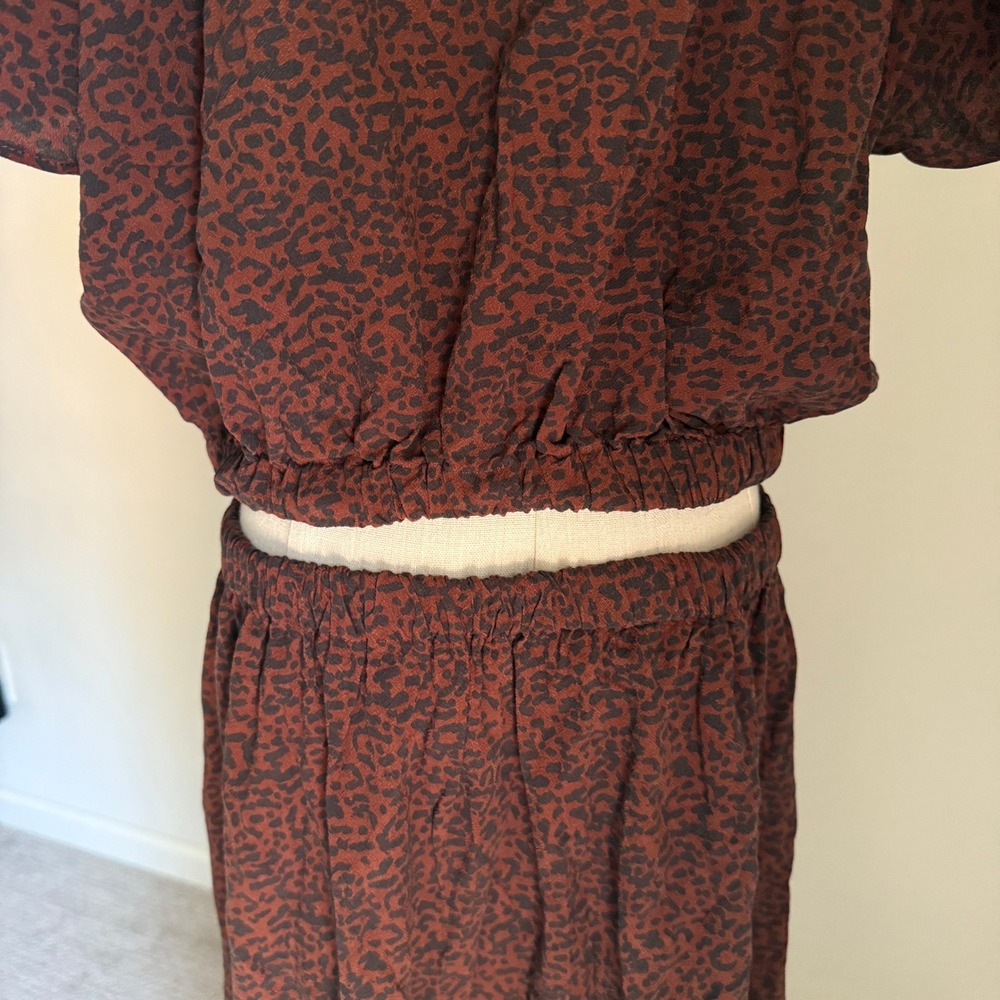 Marine Layer Charlotte Maxi Dress Deep Cheetah Brown Leopard Off Shoulder Large - Picture 11 of 13